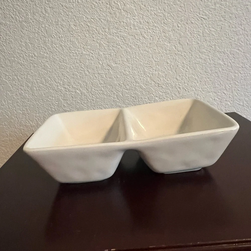 Rae Dunn You're Pretty White Ceramic Dual Section Dish